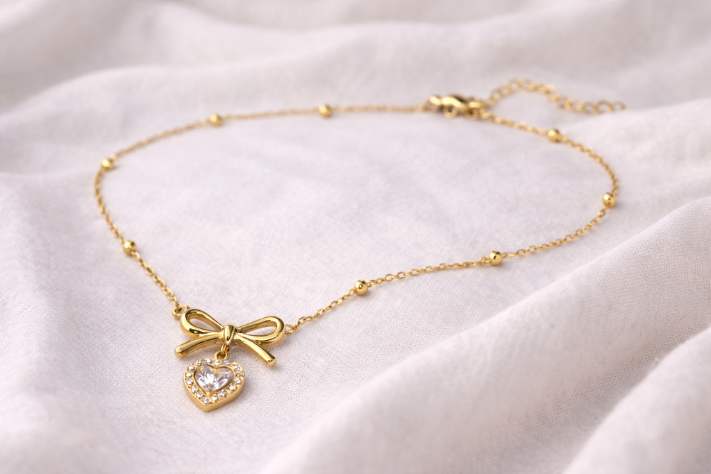 Golden Bow Heart Anti-Tarnish Necklace