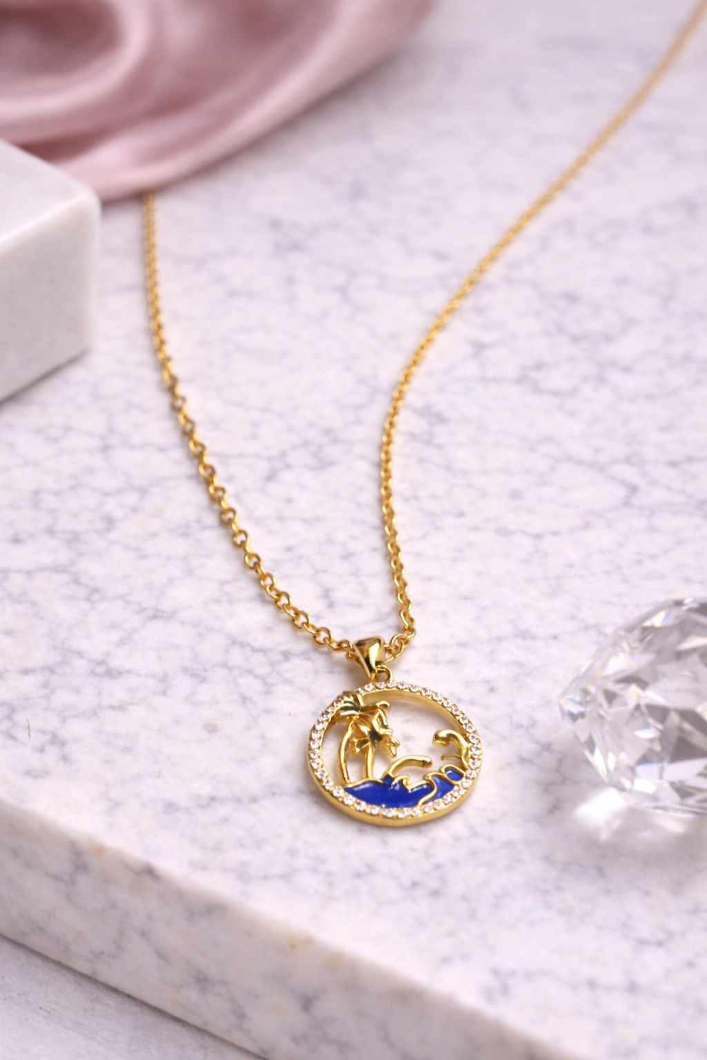 Ocean Palm Circle Pendant Necklace