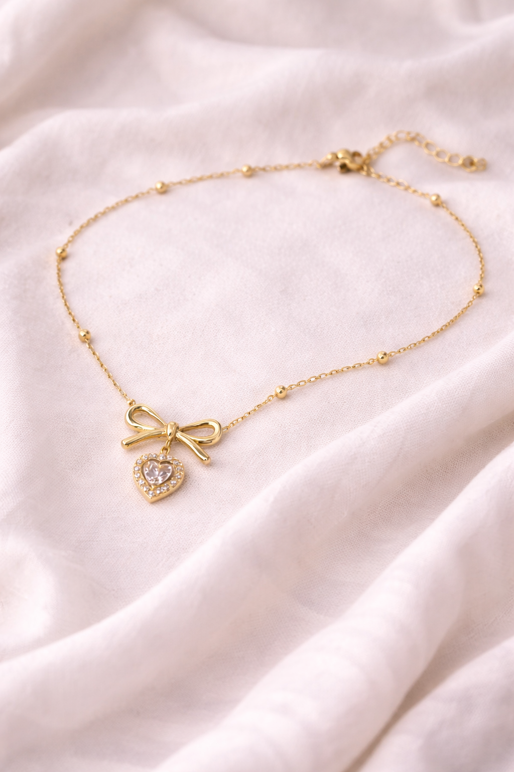 Golden Bow Heart Anti-Tarnish Necklace