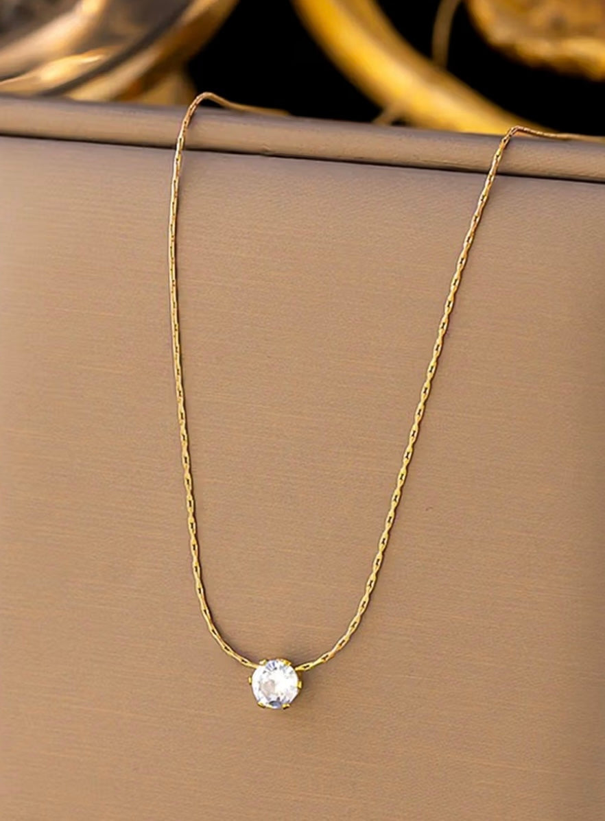Stainless Steel Cubic Zircon Keel Diamond Necklace - Golden