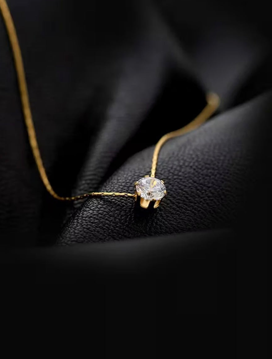 Stainless Steel Cubic Zircon Keel Diamond Necklace - Golden