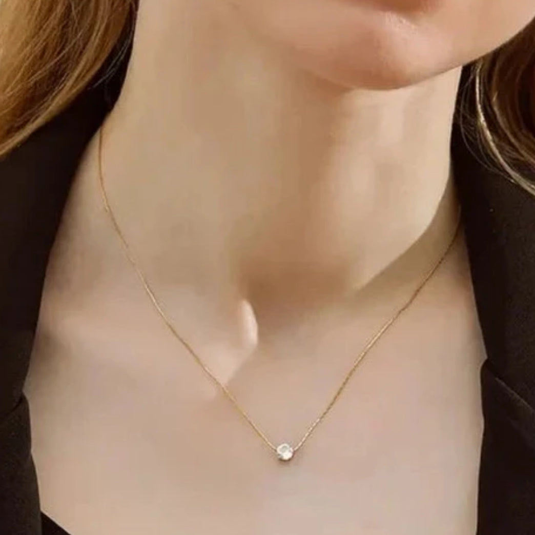 Stainless Steel Cubic Zircon Keel Diamond Necklace - Golden